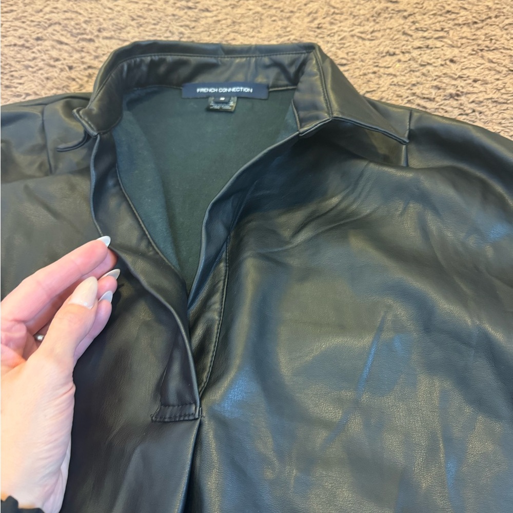 French Connection Black Faux Leather Shirt Jacket Shacket Oversized M NEW $118 - Picture 9 of 9